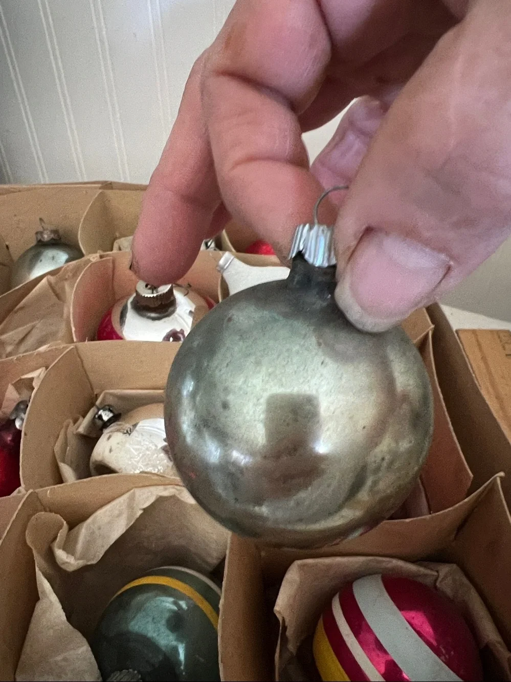 Lot Vintage Shiny Brite striped mercury glass Christmas Ornaments plus others